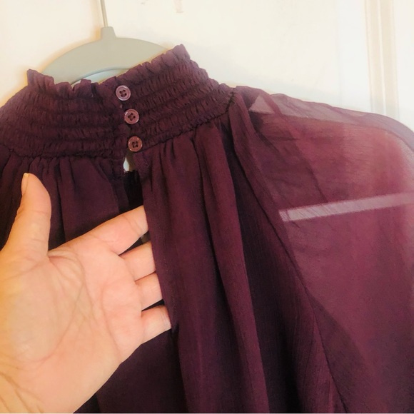 NWT New Joie long sleeve smocked top Blouse Wine Purple burgundy MSRP $278.00 - Picture 10 of 12
